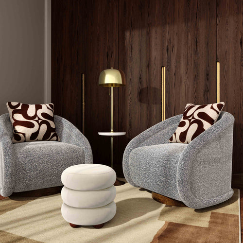 Stefanie Velvet Ottoman with Channeled Design & Orb Solid Wood Legs - Modern Glam Footstool