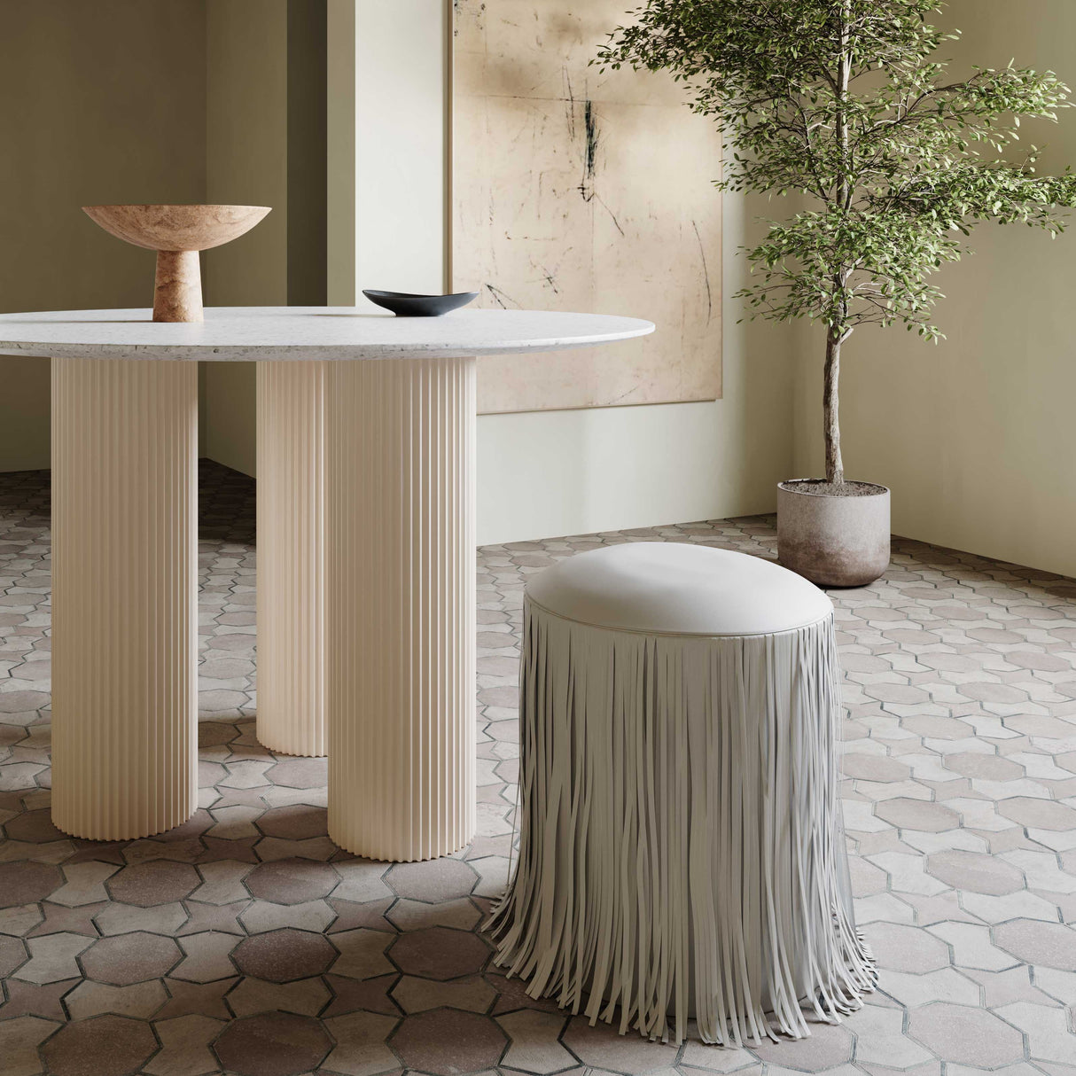 Shag Me Performance Vegan Leather Ottoman