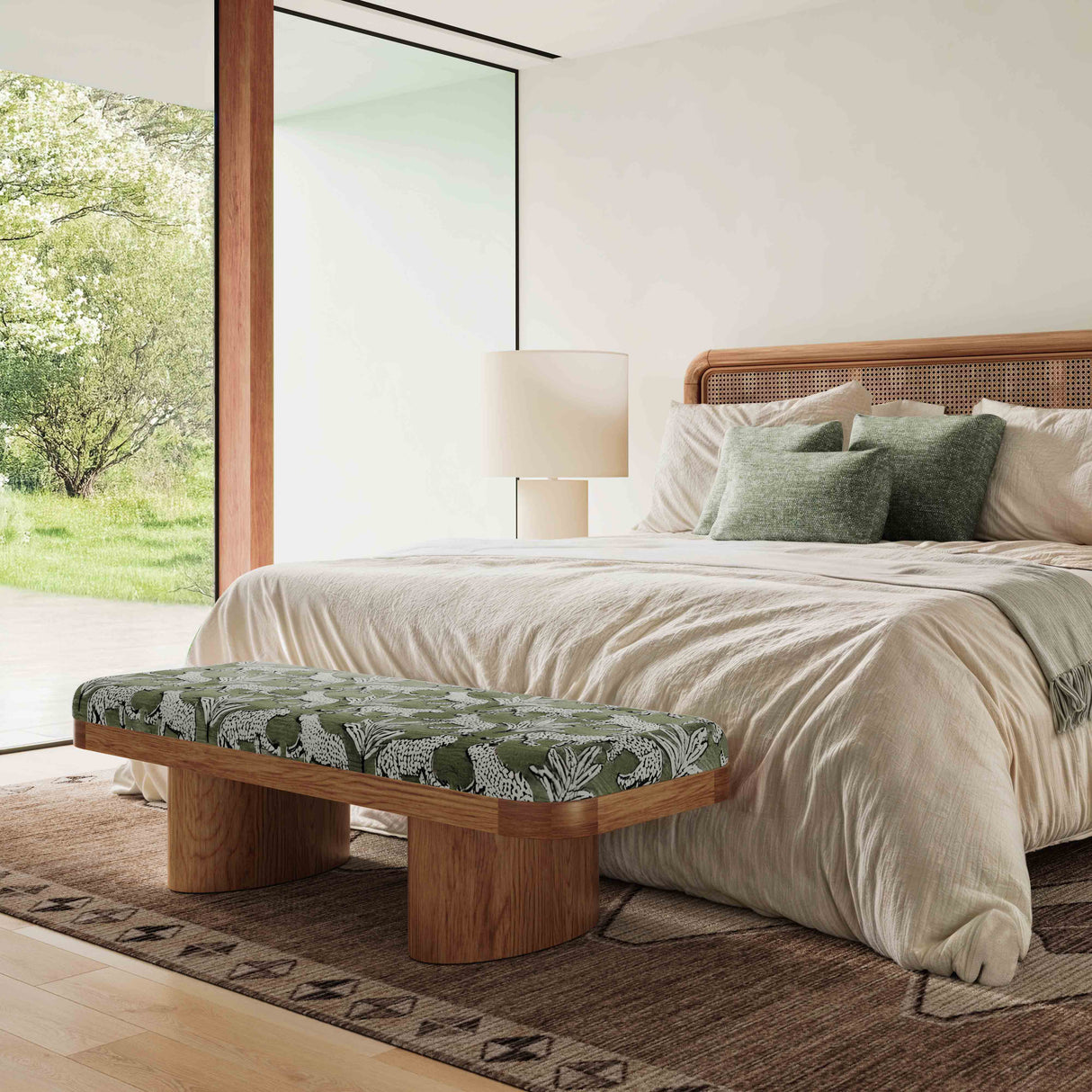 Ollie 48" Olive Green Leopard Jacquard Bench