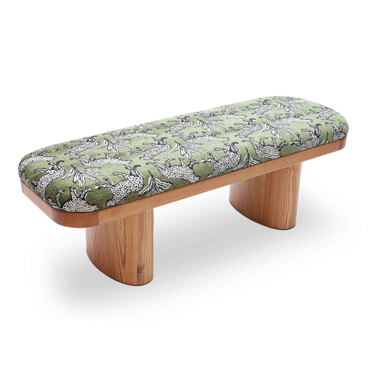Ollie 48" Olive Green Leopard Jacquard Bench