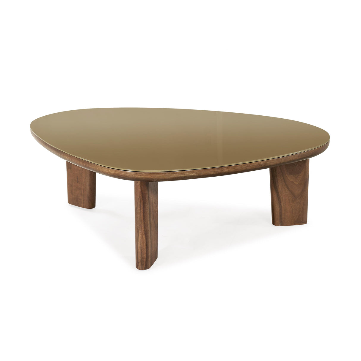 Oani 46" Walnut and Glass Triangular Coffee Table
