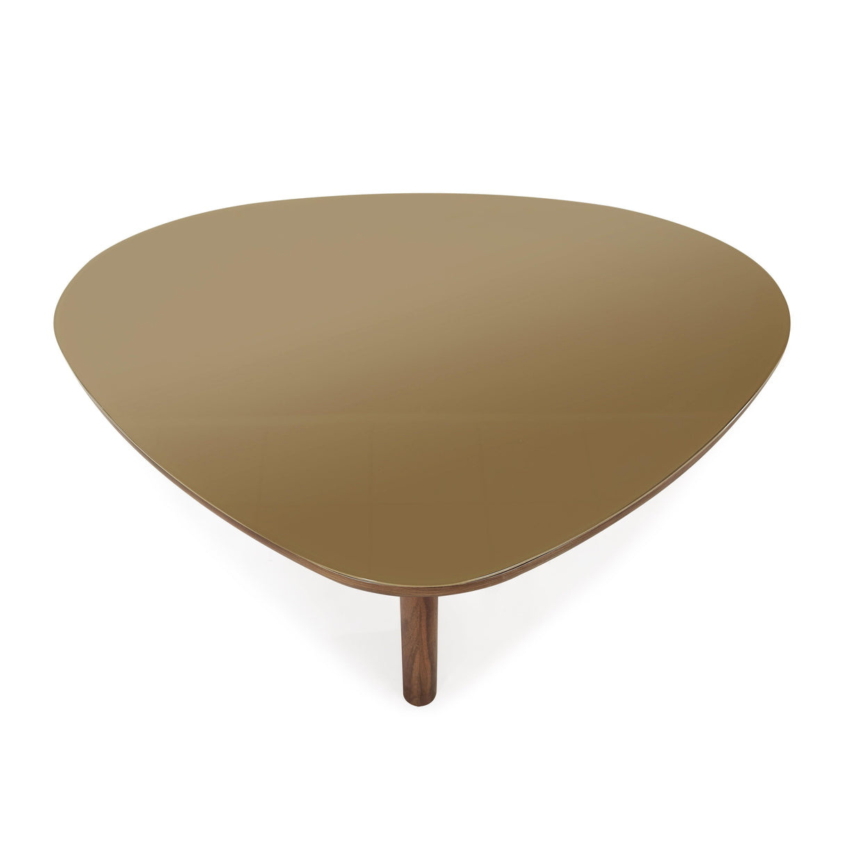Oani 46" Walnut and Glass Triangular Coffee Table