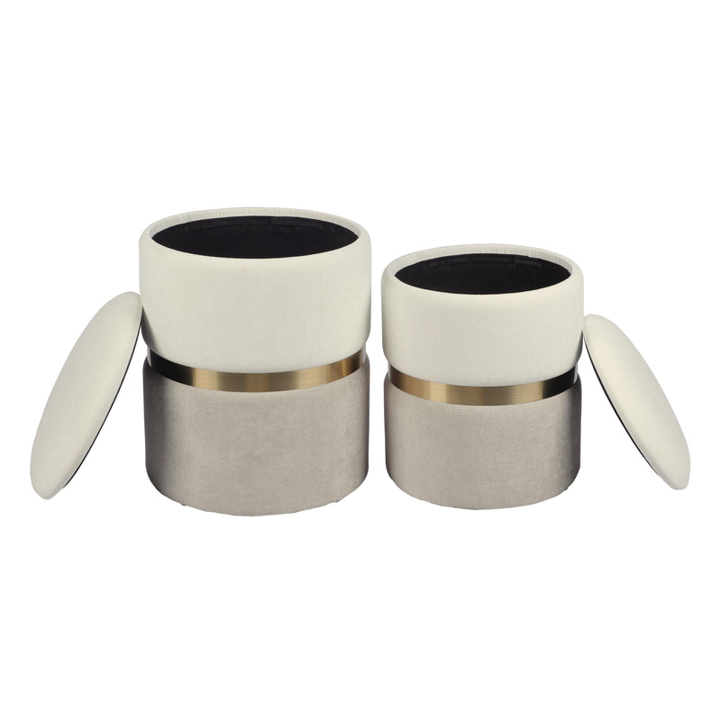 Gigi Cream and Tan Chenille Storage Ottoman - Set of 2
