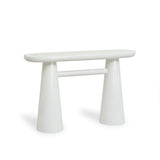 Baila cream console table angled perspective highlighting tapered pedestal legs