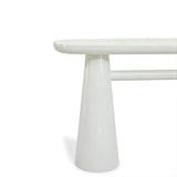 Overhead angle of cream high-gloss lacquer console table surface