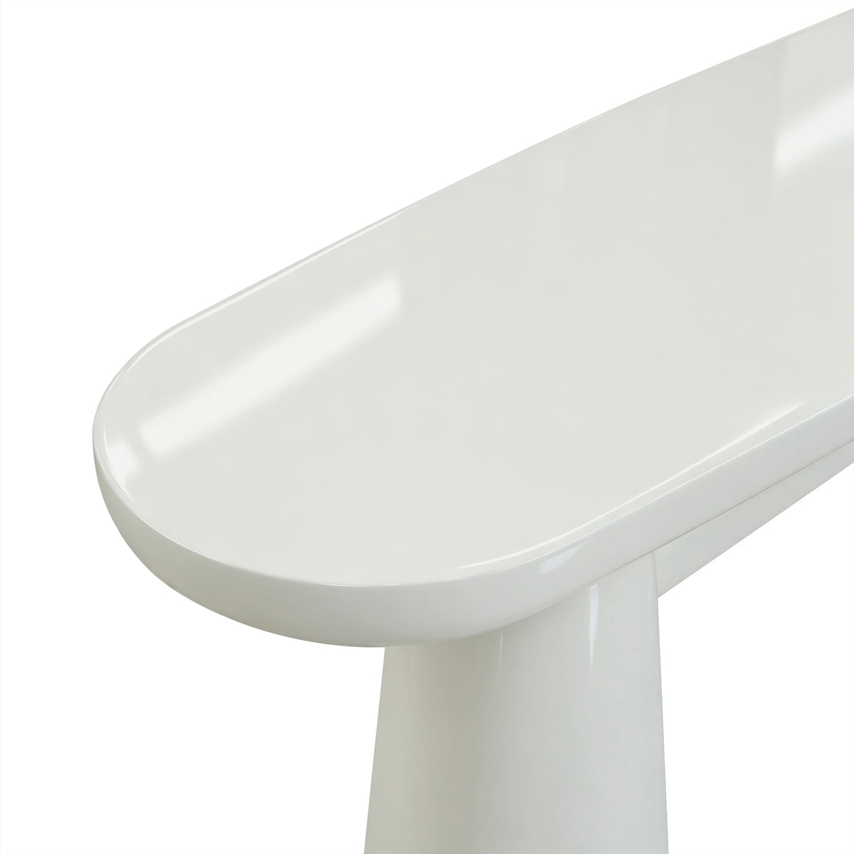 Side profile of Baila console table showcasing sculptural pedestal base