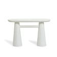 Baila cream console table angled perspective highlighting tapered pedestal legs
