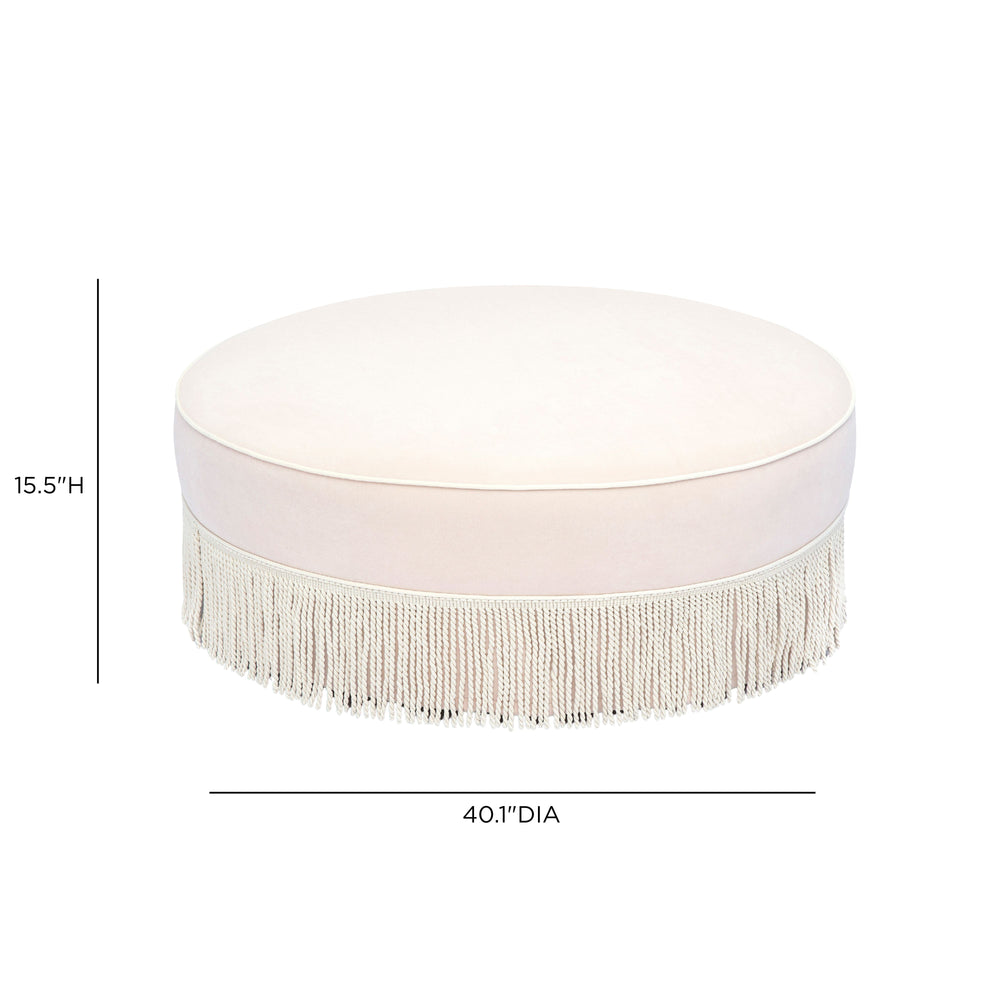 Tassy Velvet Round Ottoman with Tassel Fringe Trim - Whimsical Glam & Living Room Seating dimensions