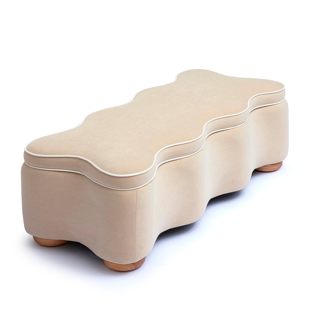 FOAK Thalia scalloped storage bench with open lift-top compartment