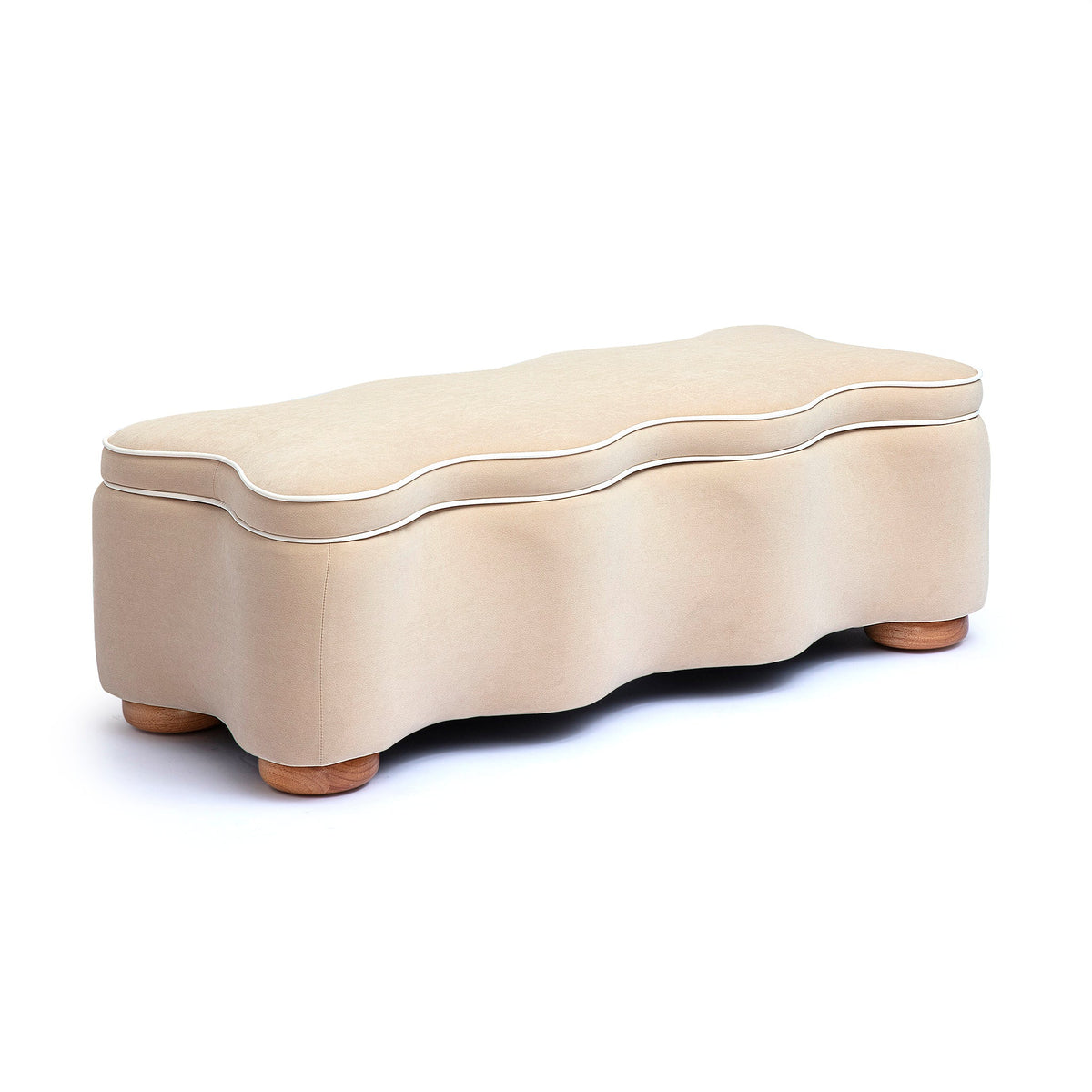 Thalia 48.5-inch performance velvet storage bench in tan front view