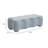 Solid wood leg joint detail on blue velvet Thalia bench