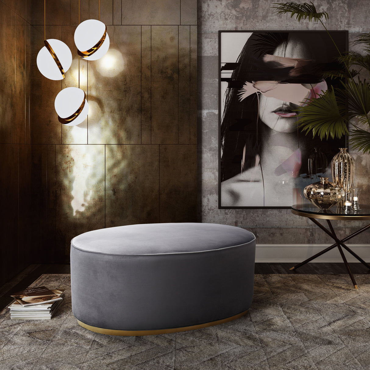 Scarlett Velvet Oval Ottoman