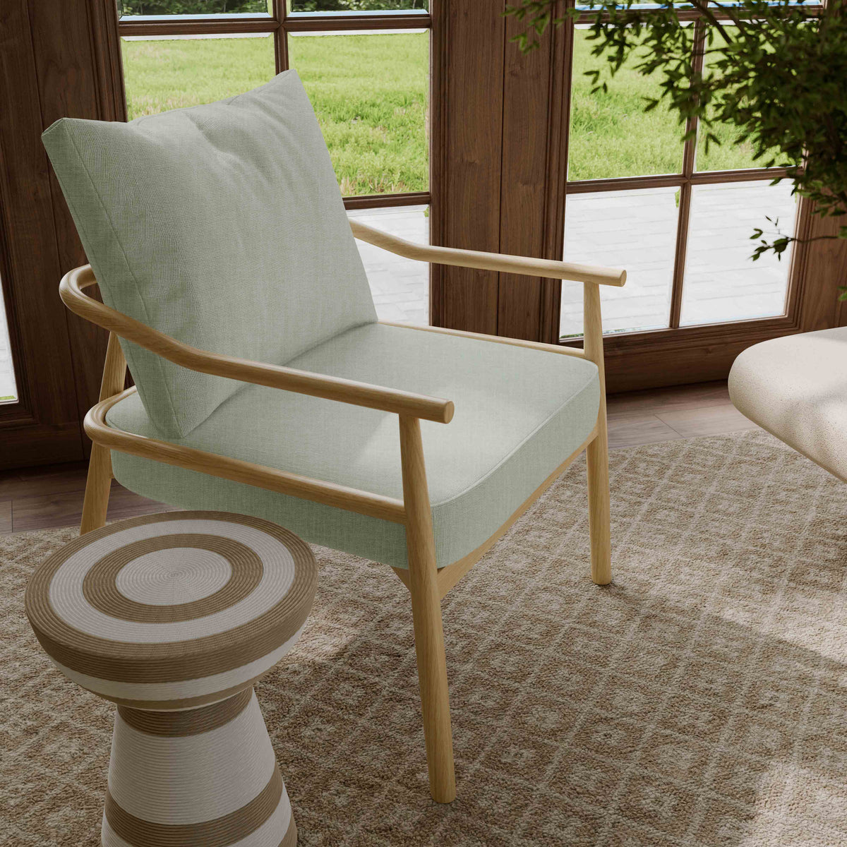 Dixie Chenille Velvet Accent Chair with upholstered seat and exposed wood frame