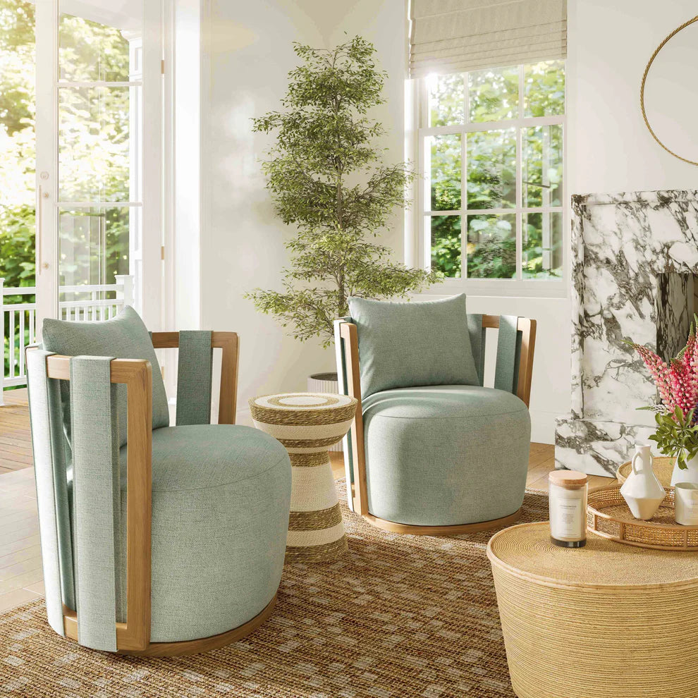 Paolo Cream Textured Weave Swivel Chair