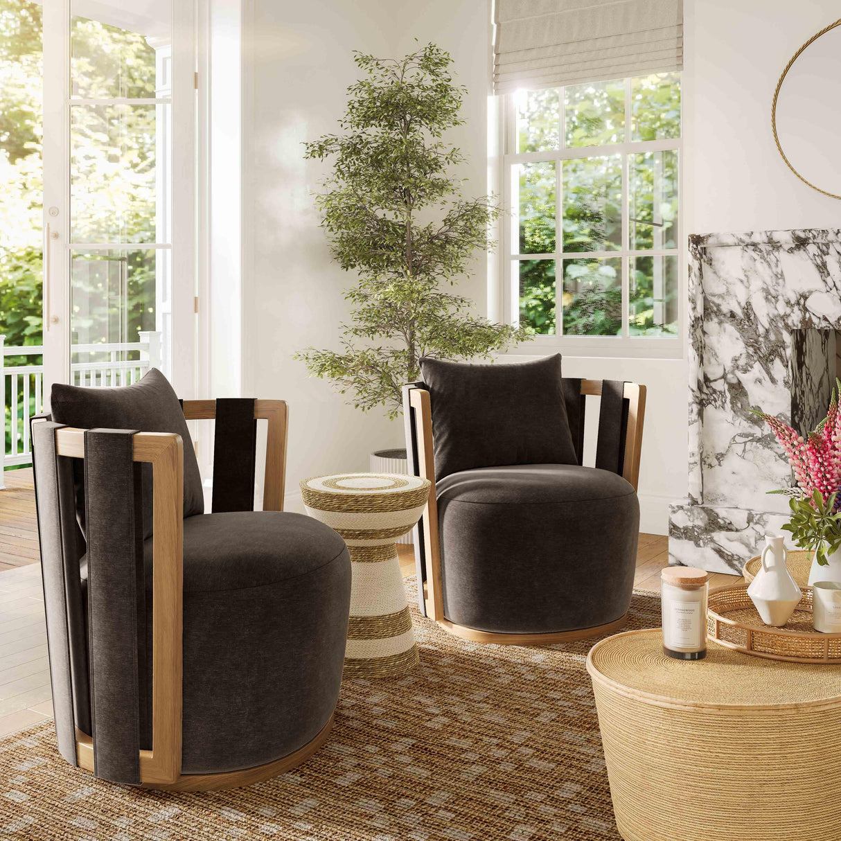 Paolo Upcycled Fabric Swivel Chair