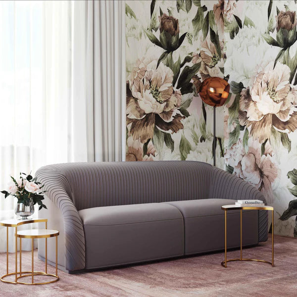 Yara Pleated Beige Velvet Sofa