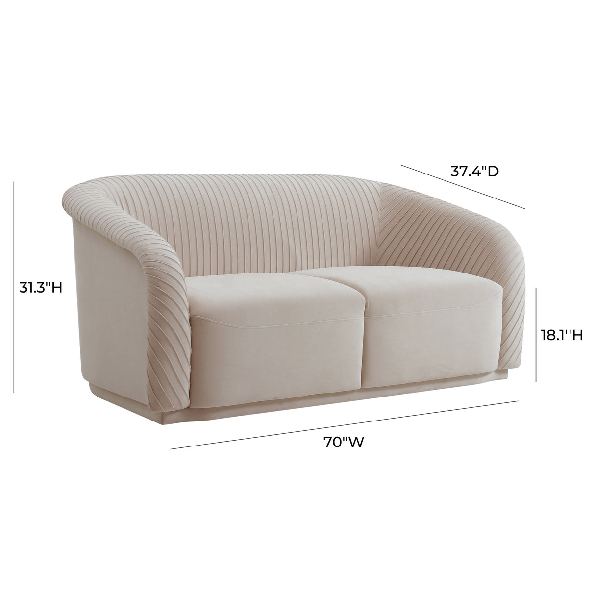 Yara 70" Pleated Velvet Loveseat