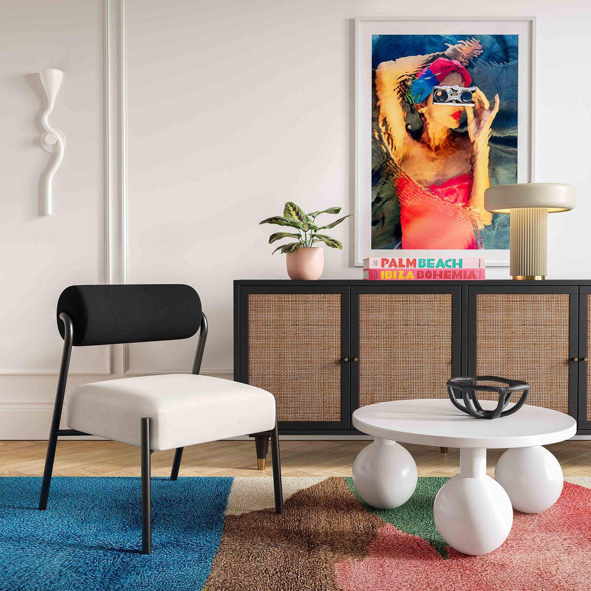 Jolene Velvet Accent Chair with compact upholstered profile and contrasting metal legs