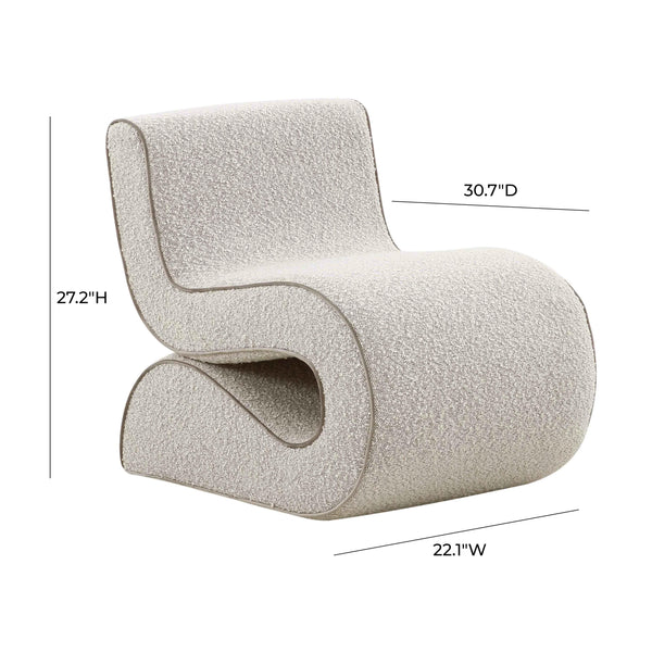 Senna Accent Chair with Amorphous Wiggle Silhouette & Velvet Piping - Contemporary Boucle Upholstery dimensions