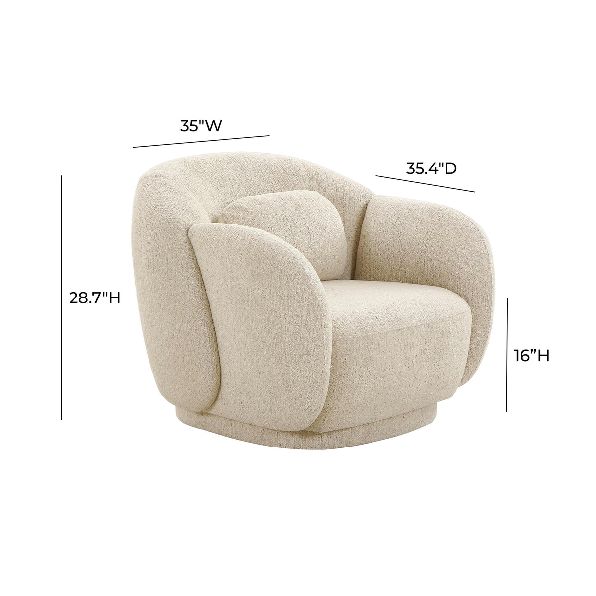 Misty Boucle Accent Chair Tan three-quarter profile with accent cushion