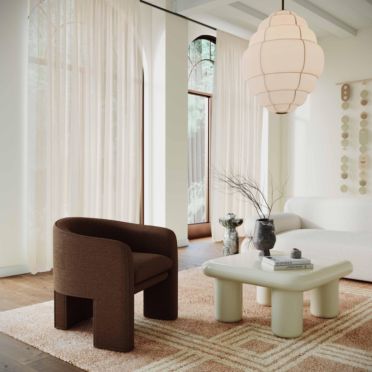 Marla Boucle Accent Chair with sculptural upholstered silhouette for a modern living room