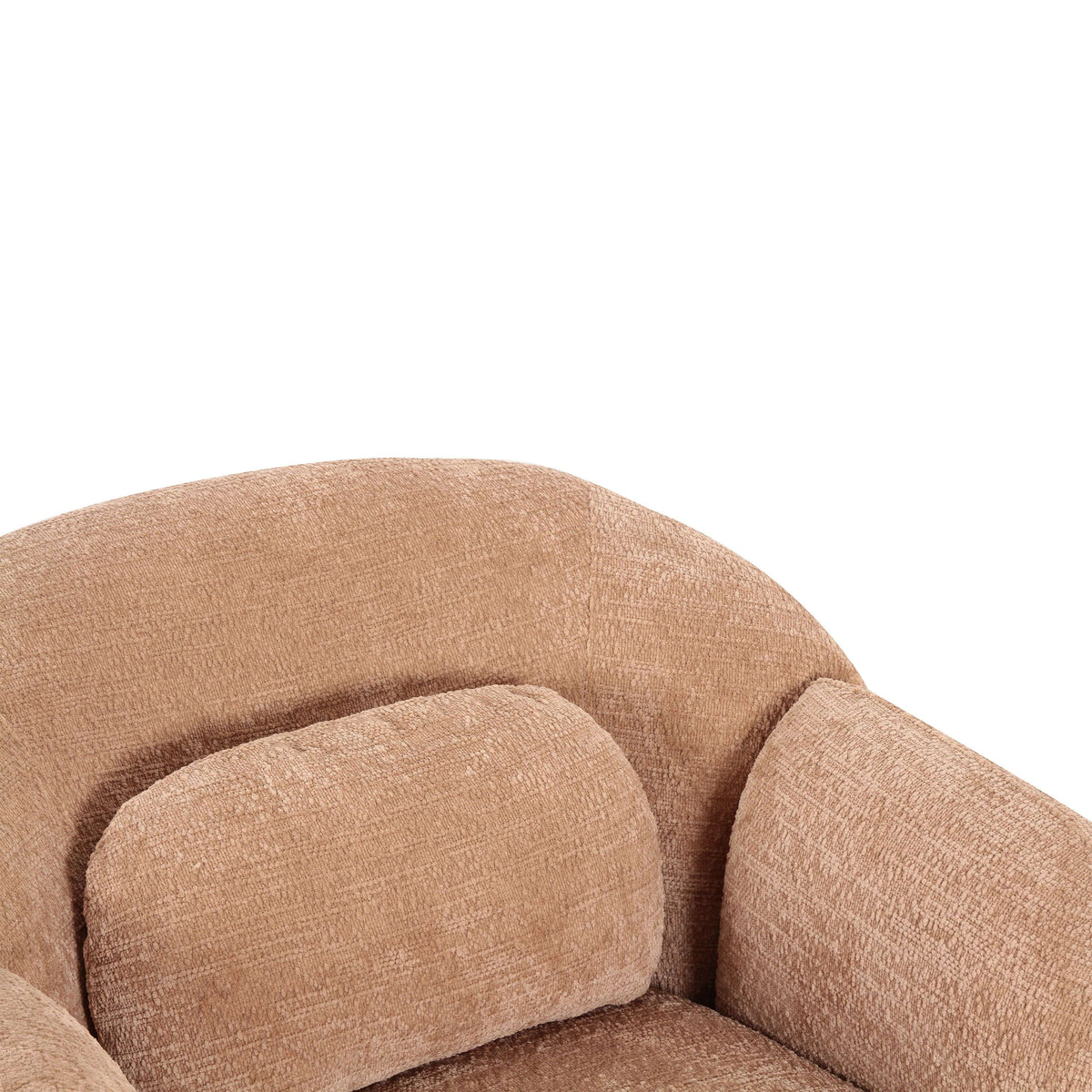 Misty Boucle Accent Chair Brown three-quarter view with bolster pillow