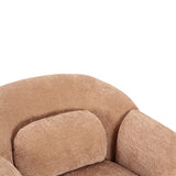 Misty Boucle Accent Chair Brown three-quarter view with bolster pillow