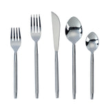 Ribbed Silver Stainless Steel Flatware - Set of 5 Pieces - Service For 1