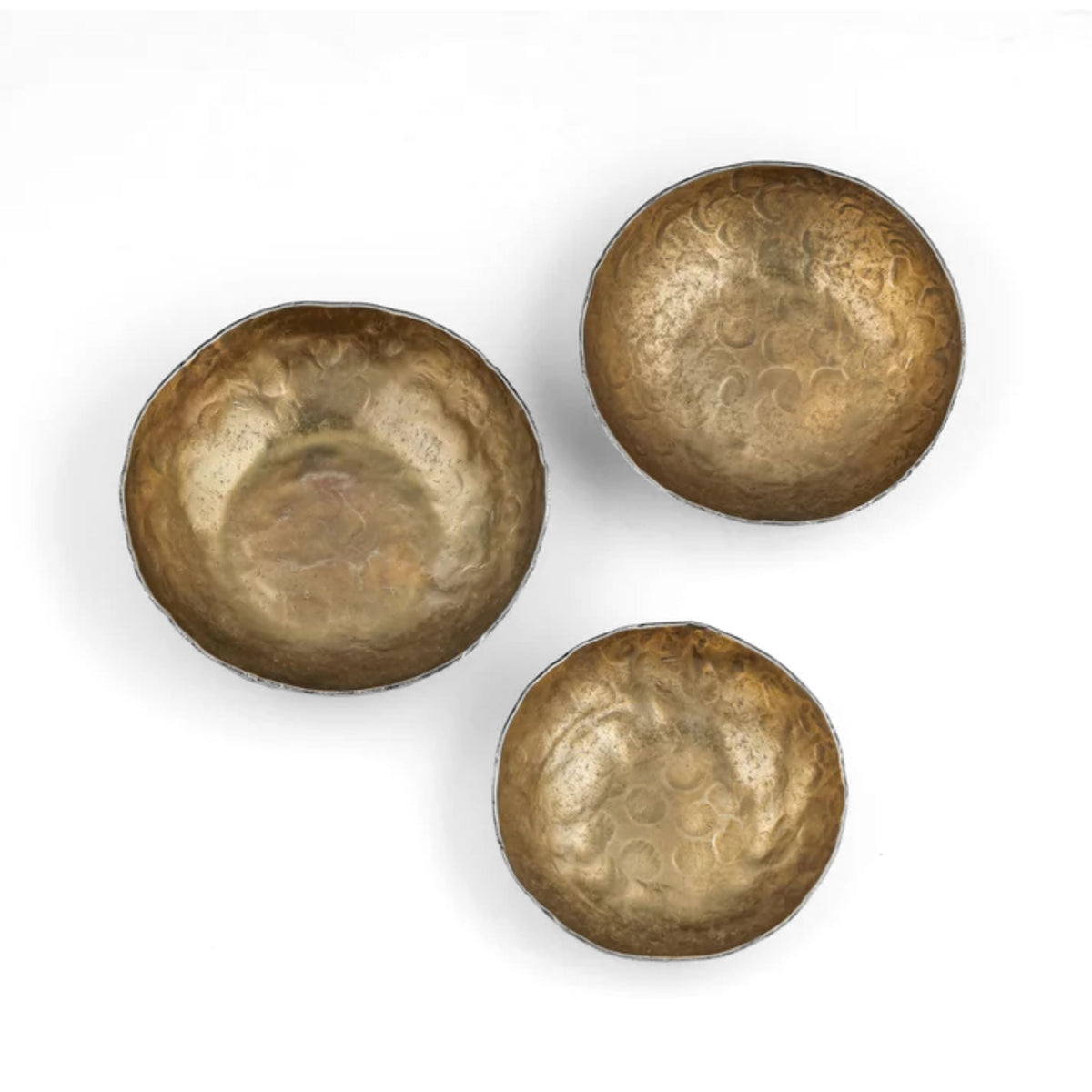 Shah Antique Brass Hammered Iron Catchall Round Bowls - Set of 3 - View 3
