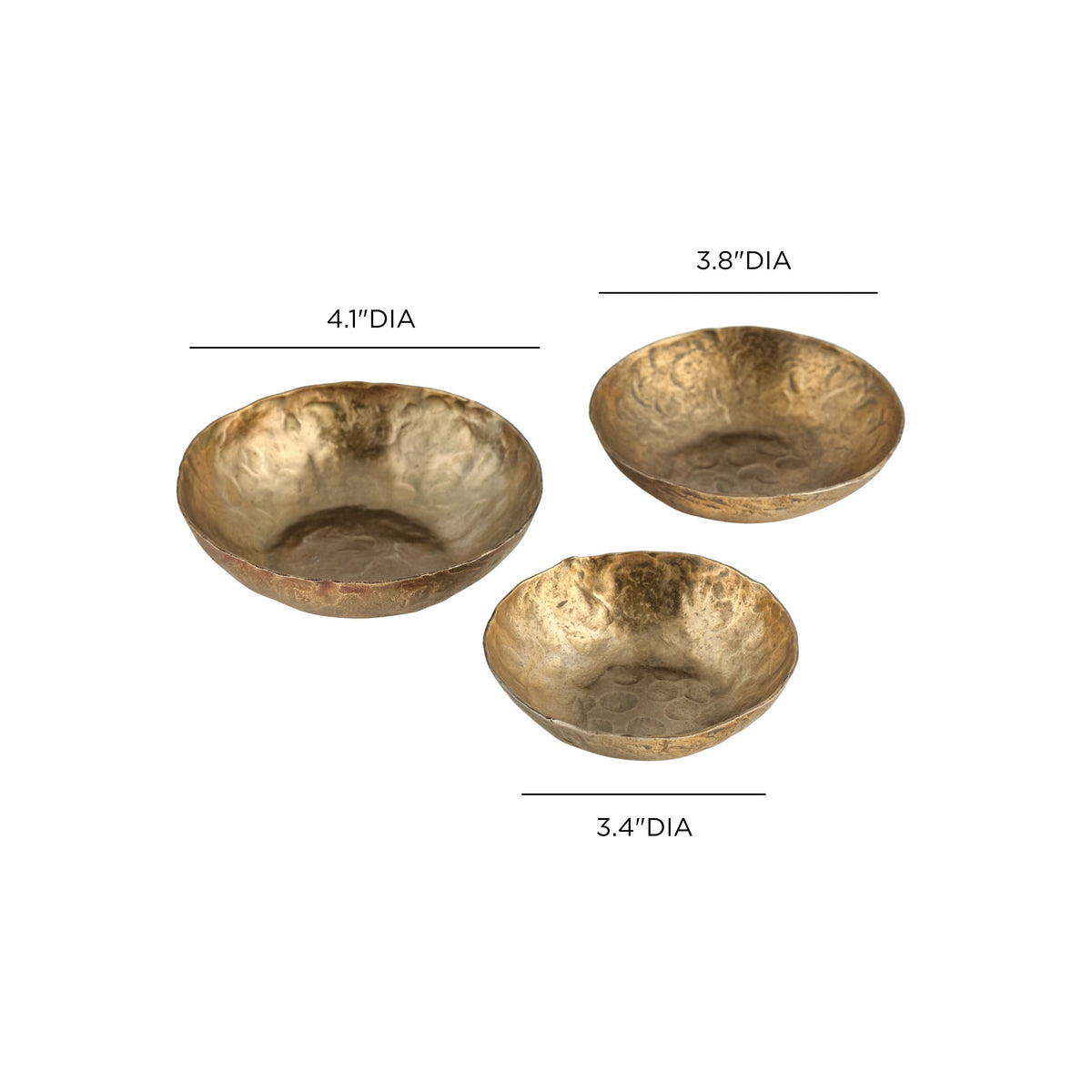 Shah Antique Brass Hammered Iron Catchall Round Bowls - Set of 3 - View 6
