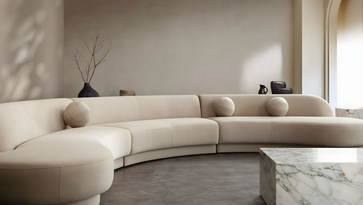 Zelda 3PC Modular Curved Armless Sofa & (2) Chaise in Light Camel Performance Velvet w/ (3) Accent Pillow Balls by Diamond Sofa
