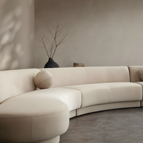 Zelda 3PC Modular Curved Armless Sofa & (2) Chaise in Light Camel Performance Velvet w/ (3) Accent Pillow Balls