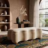 Thalia 48.5" Performance Velvet Storage Bench with Solid Wood Legs - Scalloped Contemporary & Hidden Seating