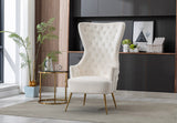 Close-up view of gold metal leg finish and chair base