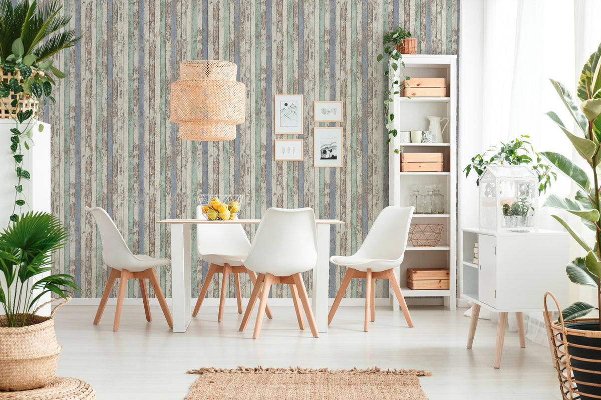 The Woods and Wicker Narrow Wood Stripe Effect Motif Wallpaper - Non-Woven, Paste the Wall in Multi-coloured