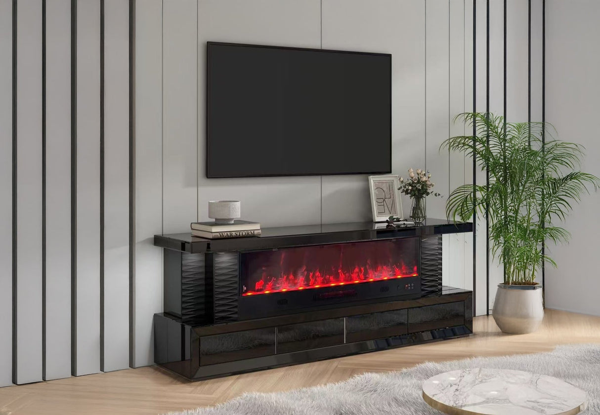Monza 71 inch TV Stand with integrated electric fireplace and side spotlights