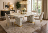 Valencia Marble Dining Table with glossy finish and gold veining