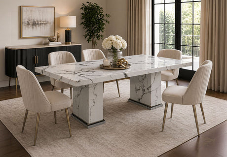 Modern gold metal base for the Valencia dining table seating