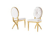 Celeste velvet dining chair with round backrest and polished gold metal frame.