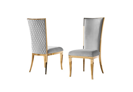 Roxy Dining Chair in light grey velvet with gold stainless steel frame