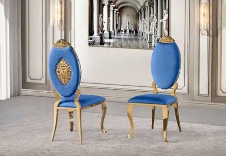 A pair of modern black and silver dining chairs shown together for scale and dining room placement.