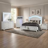 Shiney White Finish Bedroom Set with LED Headboard & Storage
