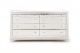 Shiney Silver Finish Bedroom Set with LED Headboard & Storage