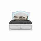 Shiney White Finish Bedroom Set with LED Headboard & Storage