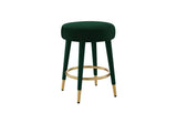 Close-up of the plush black velvet upholstered seat on a modern stool.
