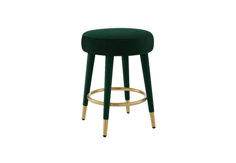 Close-up of the plush black velvet upholstered seat on a modern stool.