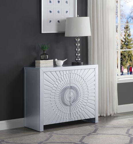 Cicero Sunburst Console Cabinet - Patterned 2-Door Storage in Platinum