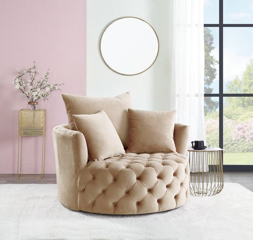 Zunyas Swivel Barrel Chair - Button-Tufted Velvet with 360-Degree Swivel in Beige, Pink or Gray