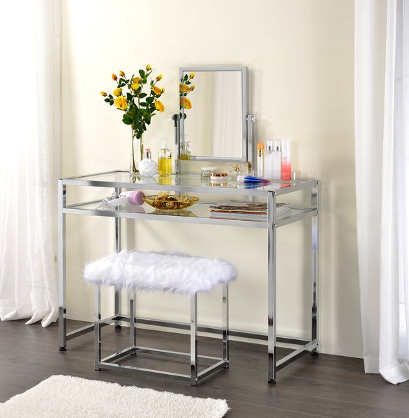 Coleen Contemporary Accent Pieces - Chrome Vanity Set, Brass X-Base Side Tables & Mobile File Cabinet