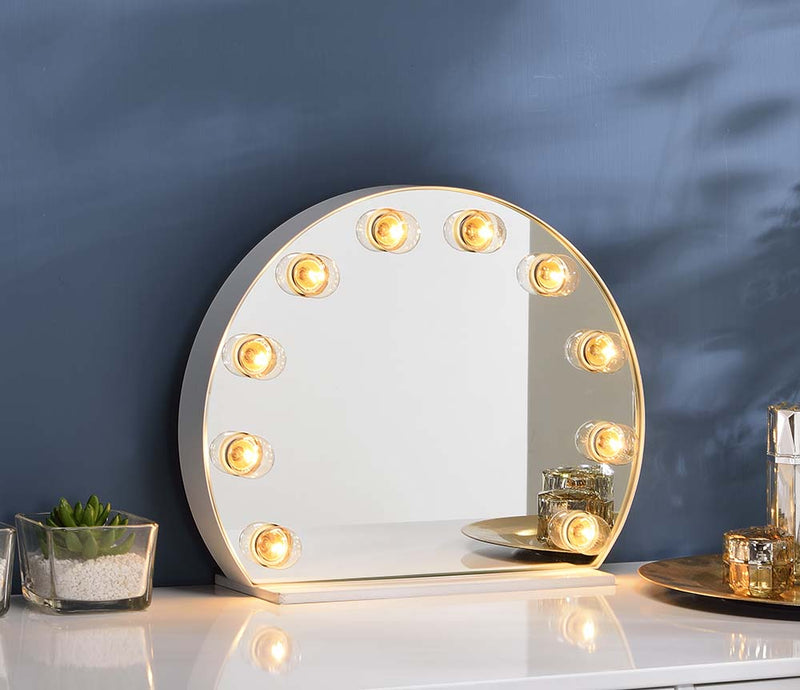 Alma Hollywood Vanity Mirror - Bulb-Lined Frame with Dial Control in White